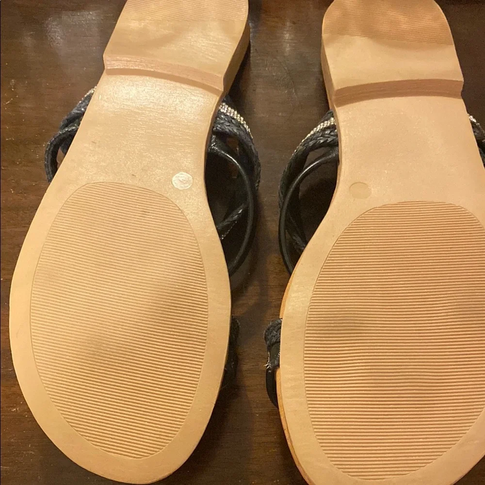 Dark Blue and Tan Sandals with Crisscross Straps - Picture 4 of 5